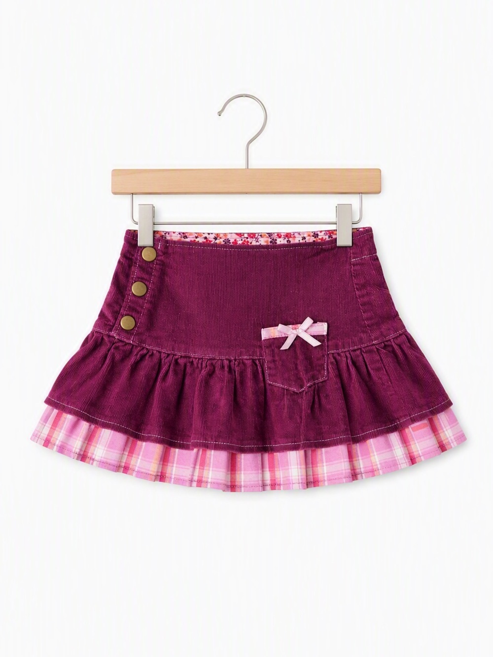 Vintage Plaid Layered Y2K Caprice de Star Corduroy Ruffle Skirt Girls Size 4T